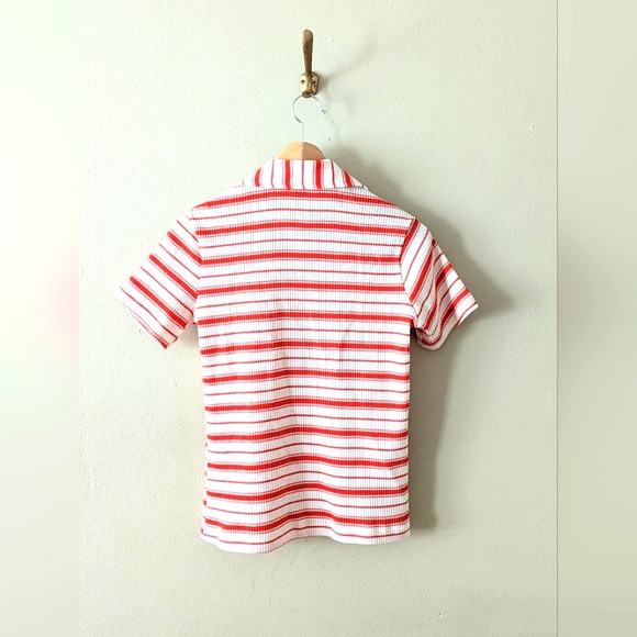 Vintage Kmart Polyester Short Sleeve Stretch V-Neck Collared Top - Picture 2 of 6